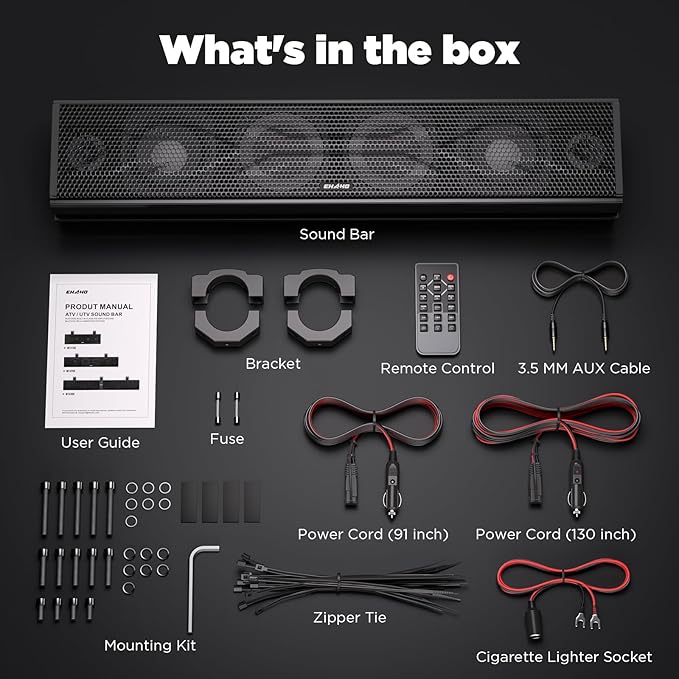 Ehaho 25 Inch UTV Sound Bar, ATV SoundBar Bluetooth with RGB Lighting, IP66 Waterproof Golf Cart Sound Bar, Amplified Powersports SXS SoundBar, UTV Speakers Compatible with Polaris RZR Can-Am
