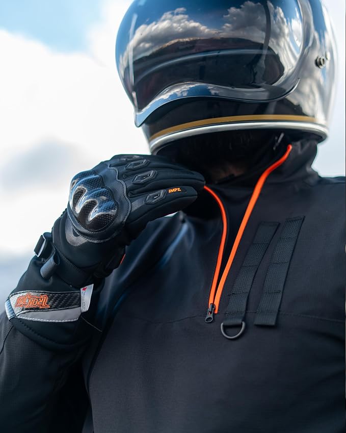 BORLENI Winter Motorcycle Gloves for Men, CE Level 1 KP Protection, Touchscreen Windproof Waterproof Warm Riding Gloves with Carbon Fiber Shell for Cold Weather
