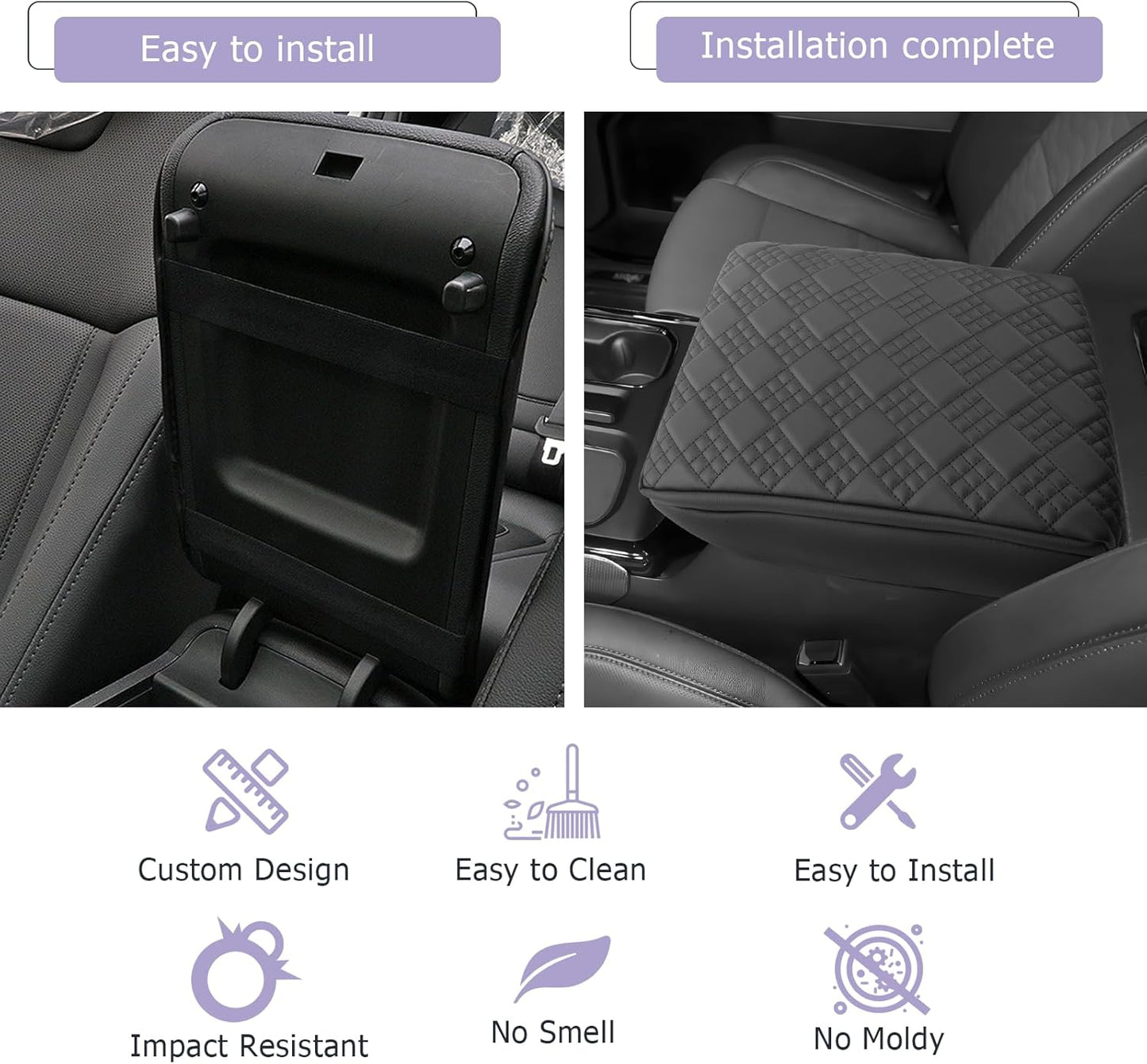 2025 2026 Silverado EV Center Console Cover Compatible with 2024 2025 2026 Silverado EV/GMC Sierra EV Accessories 2025 2026 Silverado EV/GMC Sierra EV Armrest Cover Armrest Console Cover(Thick Black)