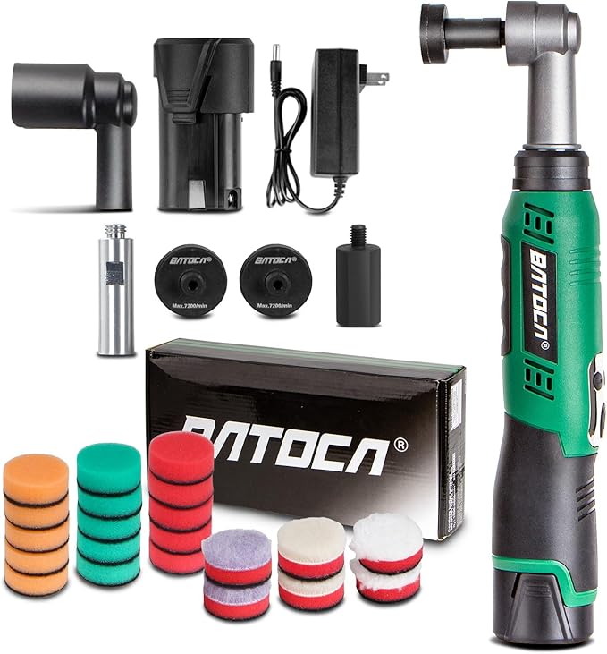 BATOCA S6 Mini Polisher Cordless Polisher for Car Detailing, 1x2.0Ah Battery, 0mm Rotary Polisher Car Buffer,1 Inch Micro Polisher with 6 Variable Speed 1000-5000 RPM for Car Polishing,Cleaning