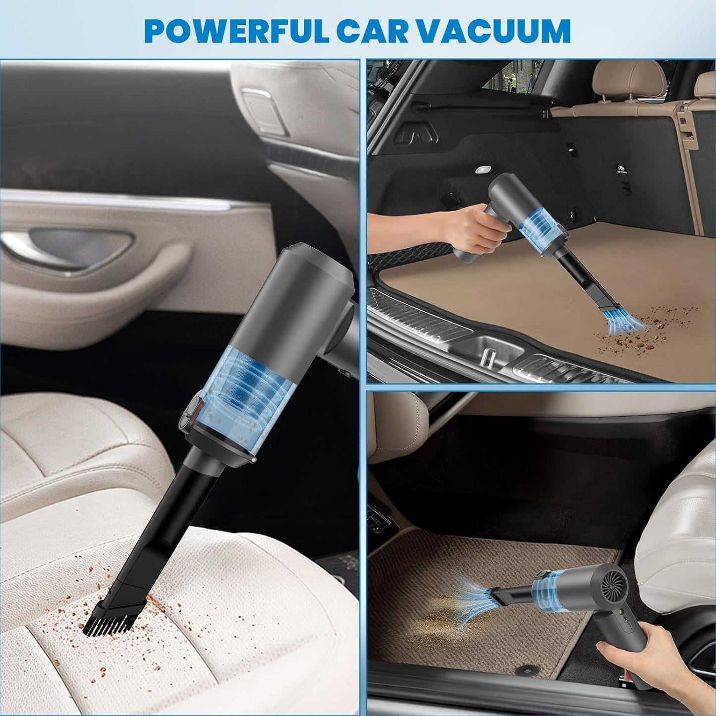 90° Foldable Car Vacuum Portable Cordless 16000PA Suction, 4-in-1 Mini Vacuum Cleaner with Brushless Motor, Handheld Vacuum for Car, Home,Office