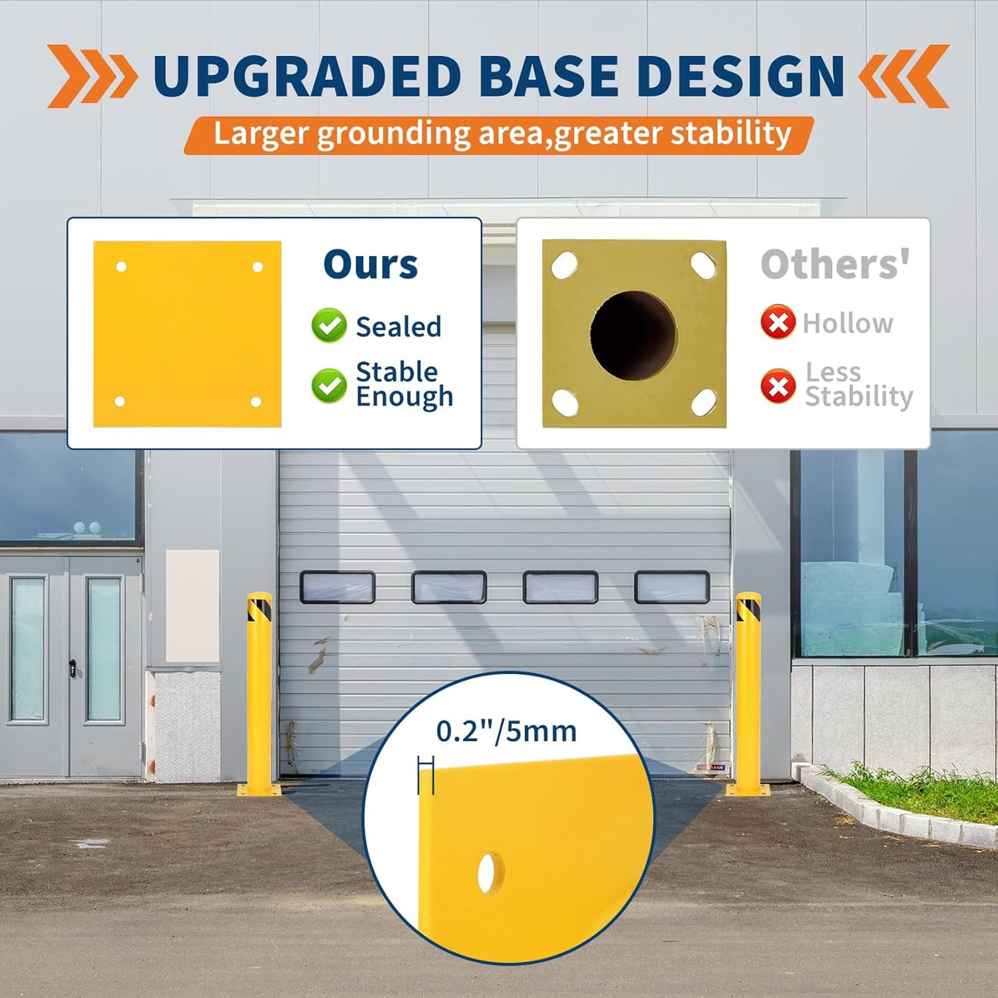 4.5x42 Inch Safety Bollard Post - Yellow Steel Bollard with Anchor Bolts (2-Pack) for Parking Lots, Walkways & Traffic Areas