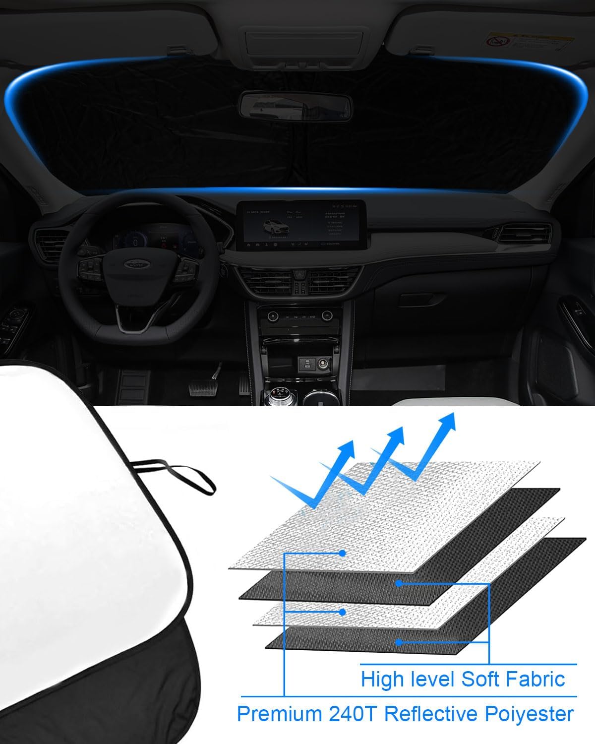 2025 Upgrade Front Windshield Sunshade fit for Ford Escape 2020-2025 Reflector Foldable Car Shade Automotive Windshield Sunshades Ford Escape Windshield Sun Shade |Keeps Your Vehicle Cool|