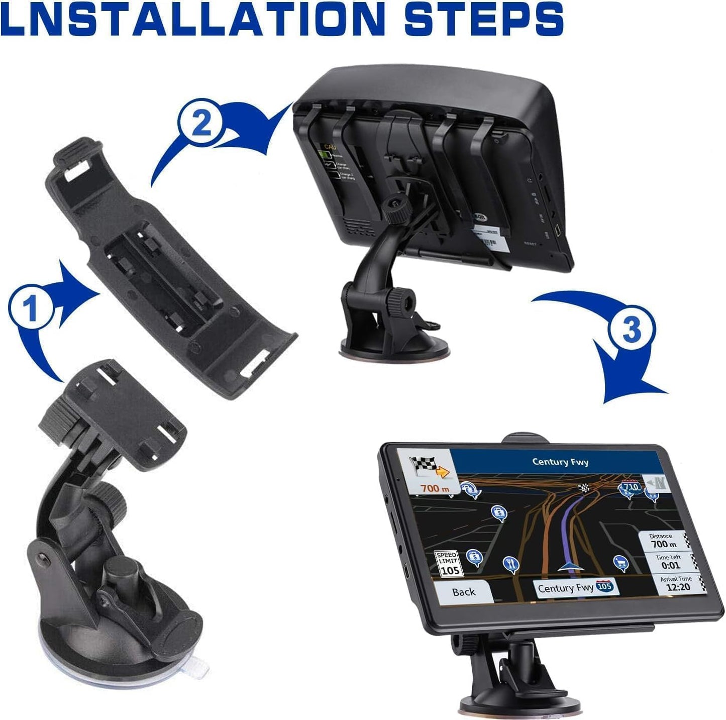 GPS Navigation for Car,Latest 2025 Map, 7 inch Touch Screen Real Voice Spoken Turn-by-Turn Direction Reminding Navigation System for Cars, GPS Satellite Navigator with Free Lifetime Map Update