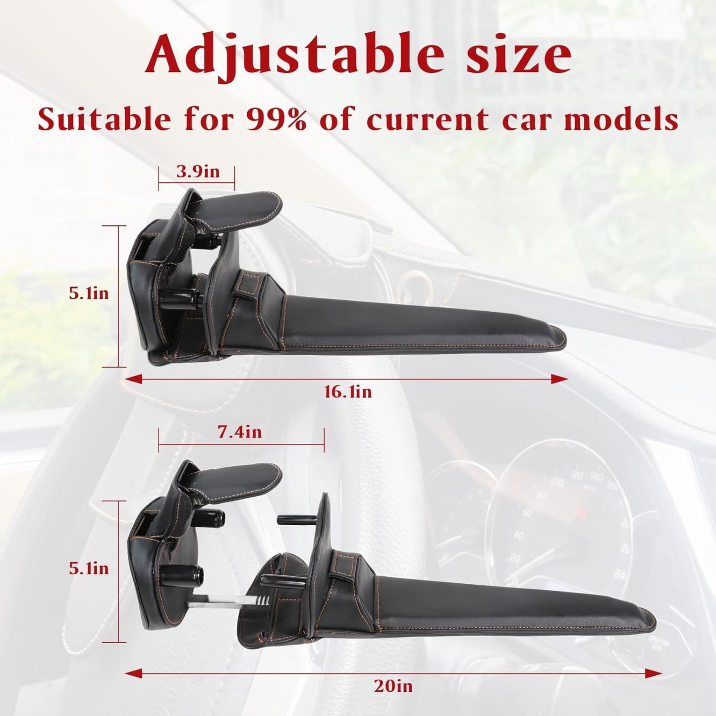 Amorin Leather Car Steering Wheel Lock Anti Theft Device Security Lock with Adjustable Length Fit for Cars Trucks Vans and SUVs with 2 Keys