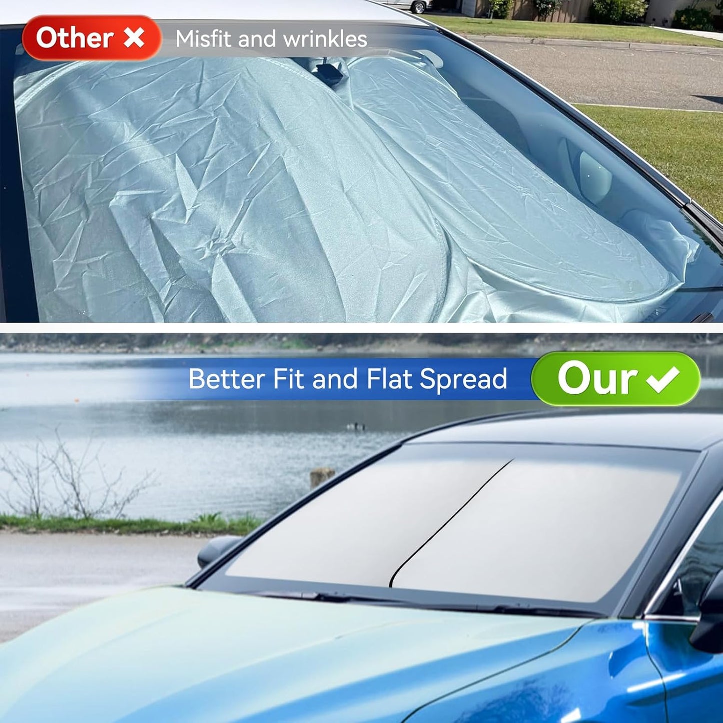 ARANA Car Windshield Sun Shade 2 Piece丨240T Thickened Front Window Sunshades Blocking 99% UV & Heat丨2025 Upgrade Sun Visor Keeps Car Cool丨Universal Fit for Sedan, SUV, Truck, Medium 31"x28"