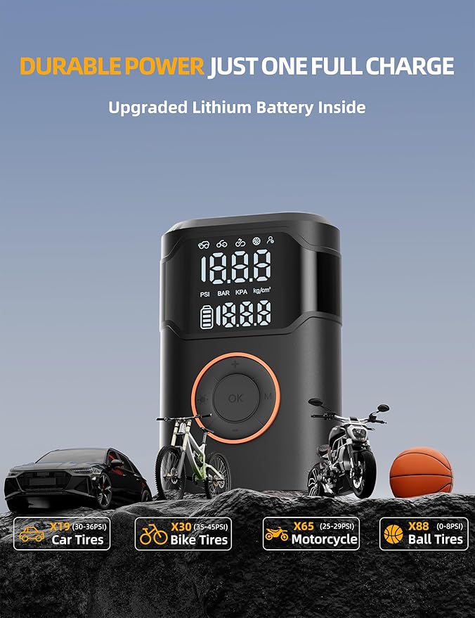 Tire Inflator Portable Air Compressor-150PSI Tire Air Pump, 5X Faster with Digital Gauge, Auto-Off & LED Light, Air Pump for Car Tires, Motorcycle, Bike, Balls & More, Stocking Stuffers Gifts for Men