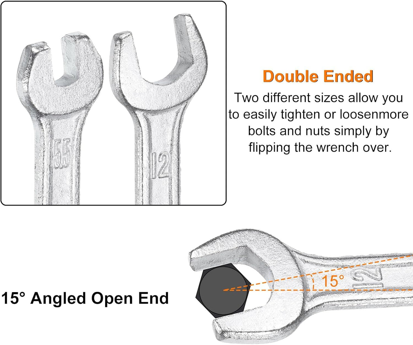 HARFINGTON 2pcs Double Open End Wrench 6mm x 7mm Metric 15 Degree Offset Angle Small Flat Head Wrench Galvanizing Open Ended Spanner for Automotive Repair Furniture Assembly