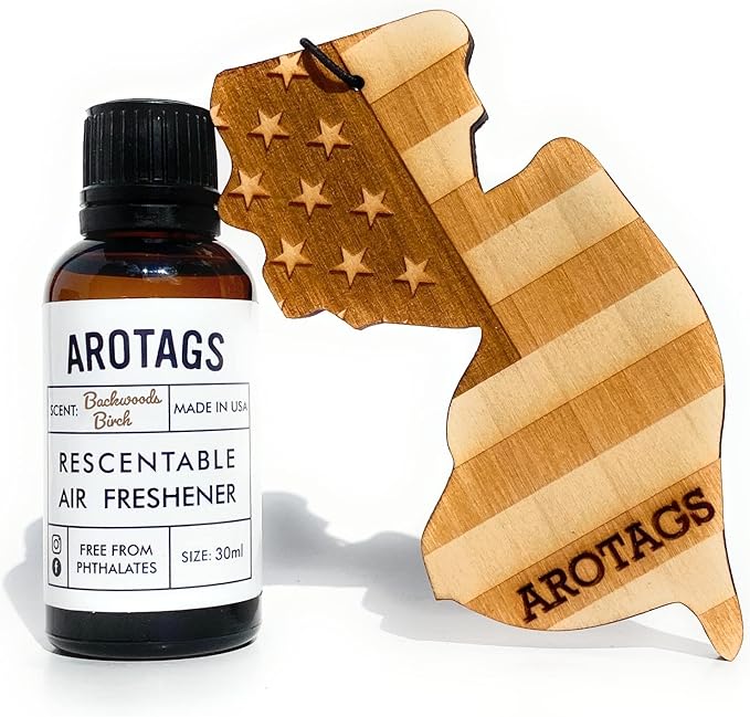 Arotags Car Air Freshener - Reusable Wood Diffuser - Hanging Odor Eliminator - New Jersey Patriot - Balsam & Cedar Scent