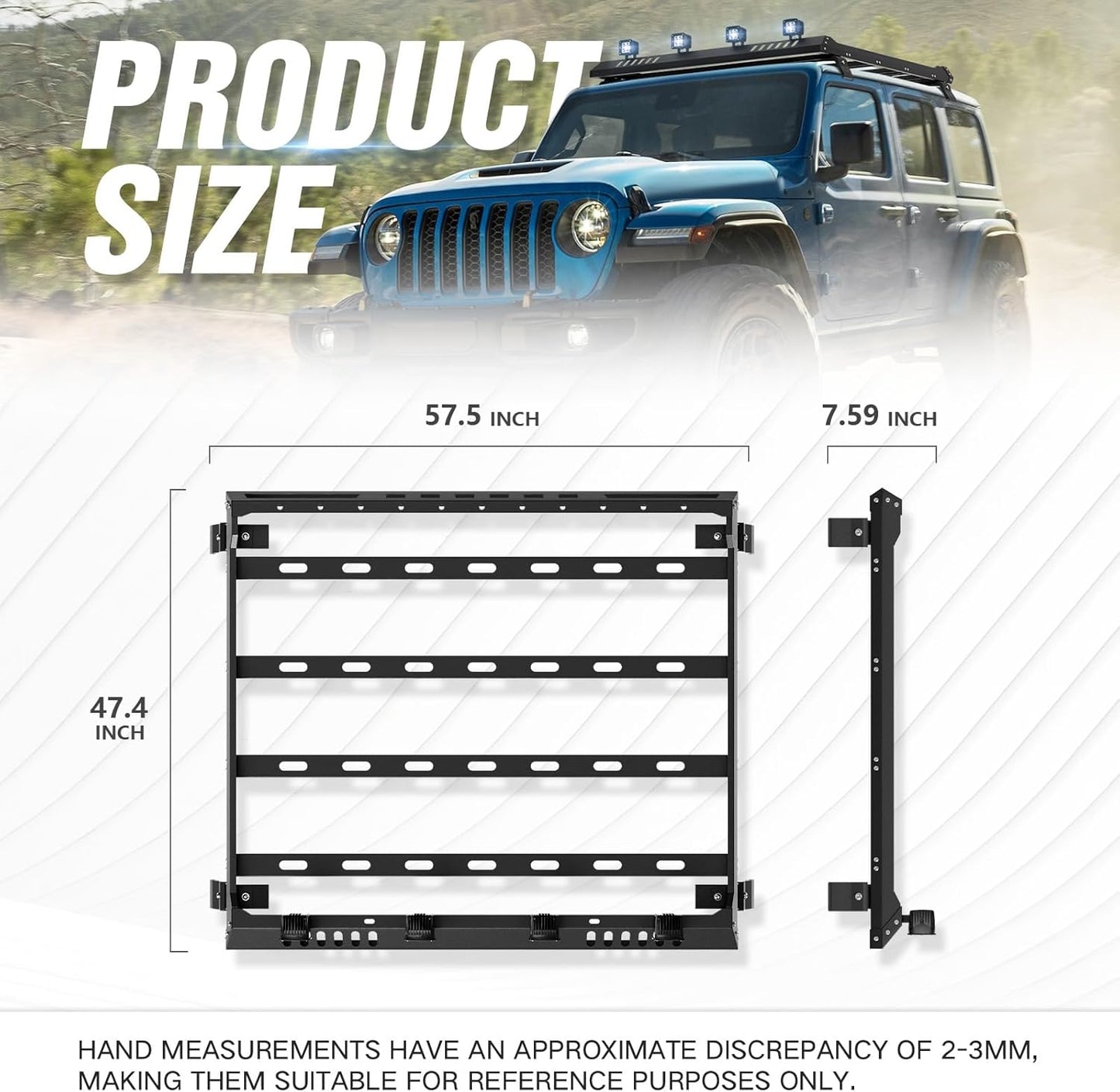 Roof Rack Cargo Basket with 4PCS LED Light Bar Compatible for 2007-2024 Jeep Wrangler JK JL Unlimited & Gladiator JT 4 Doors Hardtop, JKU JLU Luggage Racks Rooftop Storage Carrier (Black)
