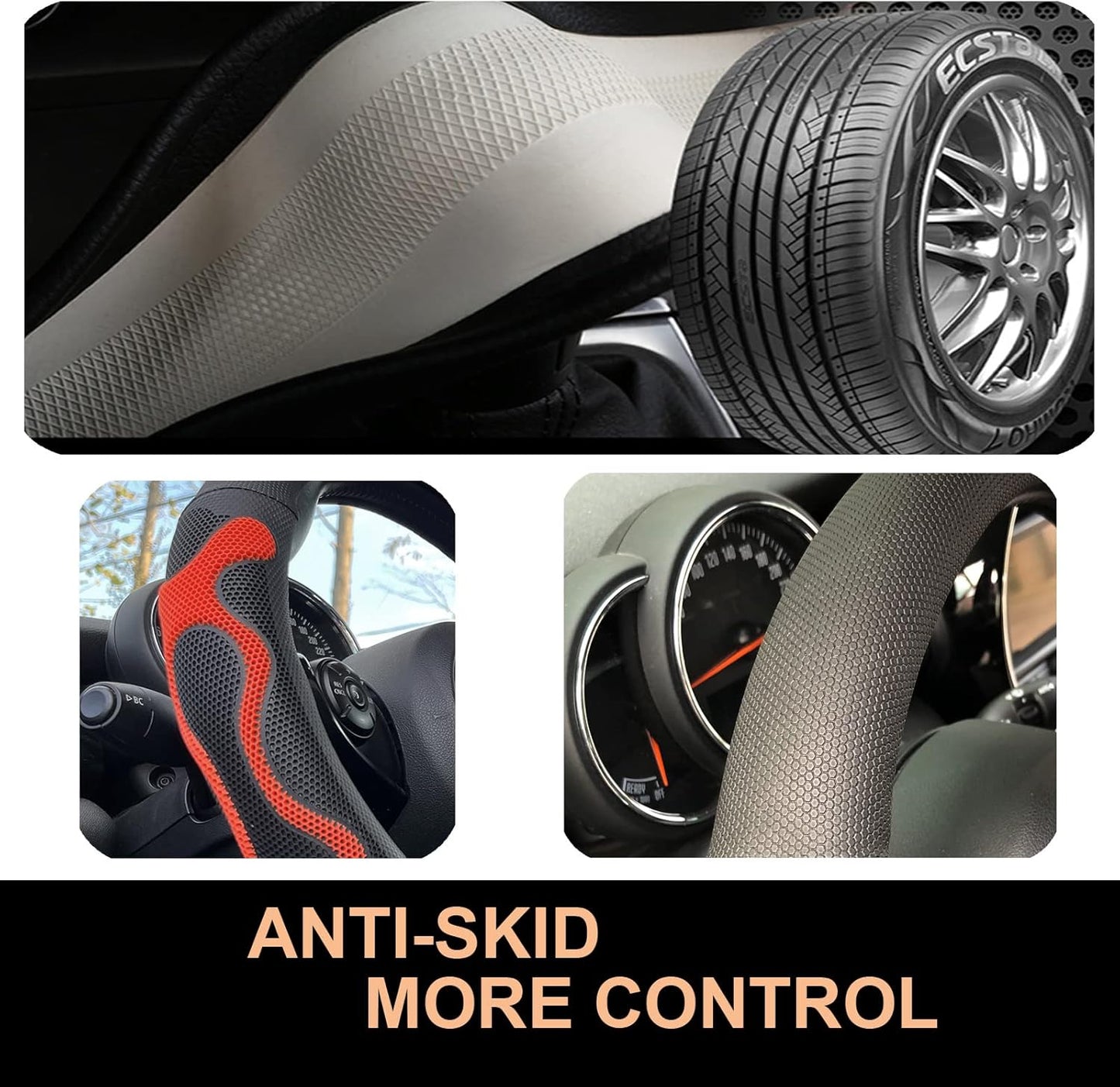 PINCTROT Large Size Comfy Grip Steering Wheel Cover, Anti-Slip Design, 15.5-15.75 Inch(Silicone Orange)