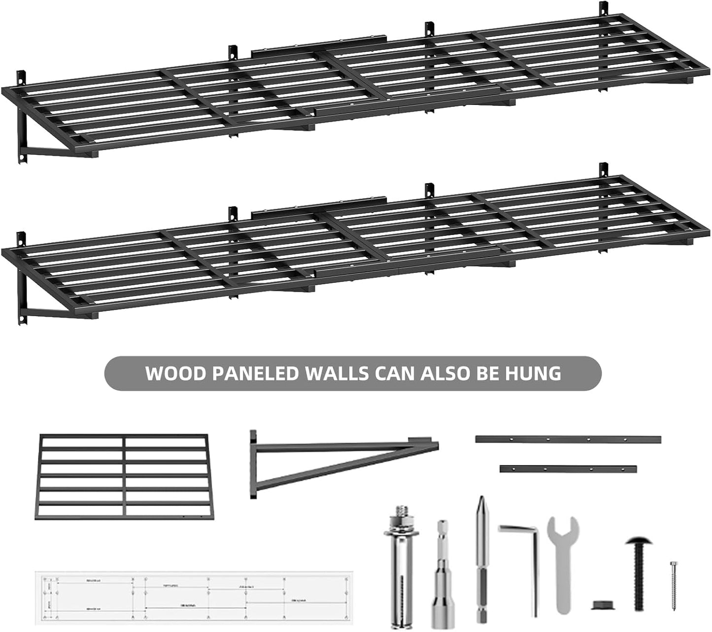2-Pack 2x6 Ft Garage Wall Shelving Garage Shelving Wall Mounted Garage Wall Shelf 2000lbs Weight Capacityheavy Duty Wall Shelves Black