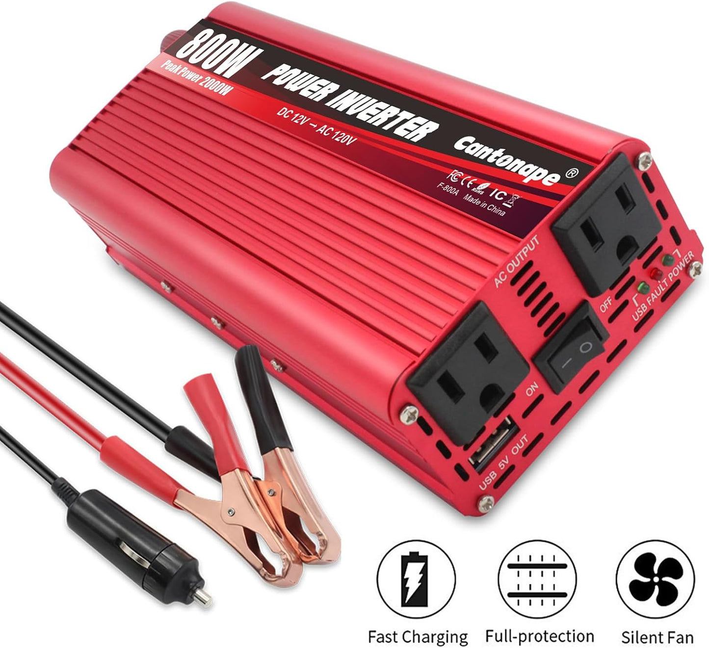 800 Watt Car Inverter DC 12V to 110V/120V AC Converter Power Inverter with 3.1A USB Car Adapter and Cigarette Lighter for Car Home Laptop Truck