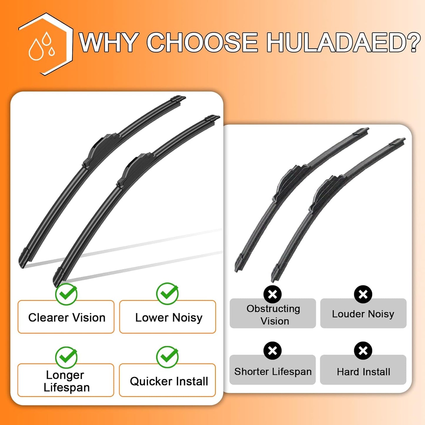 HULADAED® 26''+19''+14'' Windshield Wipers Replacement for Subaru Outback/Legacy 2014 2013 2012 2011 2010,Silicone Front Rear Wiper blades for MY Car-All Weather & Quiet(3 PACK)