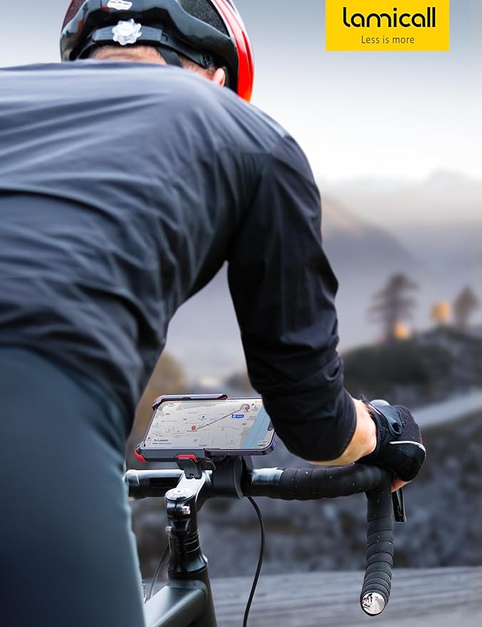 Lamicall Motorcycle Phone Mount Holder - [Camera Friendly] [1s Lock] Bike Phone Holder Handlebar Clamp, Bicycle Scooter Phone Clip, for iPhone Air, 17, 16, 15 Pro Max, Galaxy, 4.7-7" Phones, Red