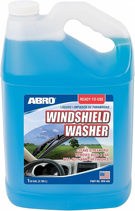 ABRO Windshield Washer Fluid Ready to Use Formula - 1 Gallon, Pre-Mixed, Streak-Free Cleanliness, 2-In-1 Removes Bugs & Tar