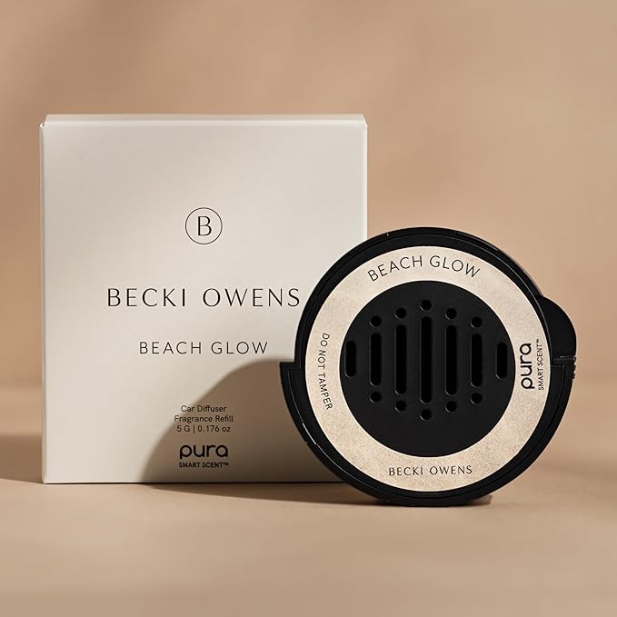 Pura and Becki Owens - Car Scent Refill for Diffusers - Premium Fragrance for Smart Diffuser - Long-Lasting Spring & Summer Car Accessory - Up to 30 Days of Scent - Beach Glow