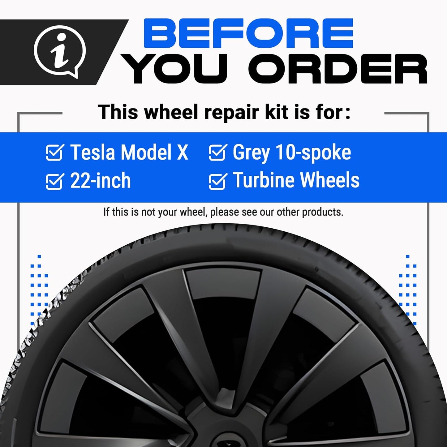 Premium Tesla Wheel Curb Rash Repair Kit for Model X 22-inch Grey Turbine Rims - DIY Kit with Color-matched Touch Up Paint - Made in USA