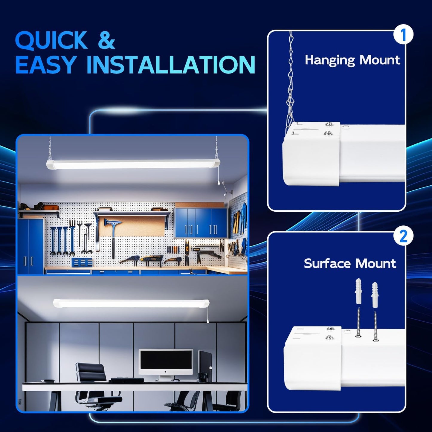 hykolity 4FT 70W LED Shop Light Linkable, 8000lm(300w Equivalent), 5000K Utility Shop Lights for Garages, Workshops, Basements, Hanging or FlushMount, with Power Cord and Pull Chain, ETL, 4 Pack
