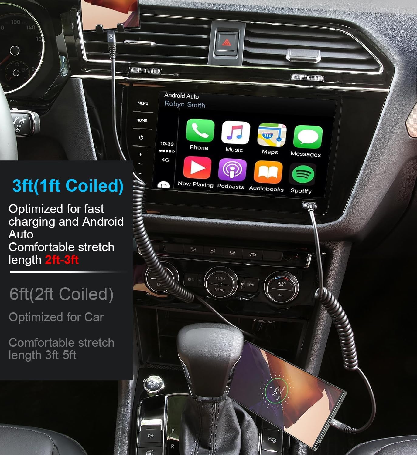 USB C to C Cable 3ft 2Pack Coiled USB C Charger Cable for Car Type C Fast Charging Cable for iPhone 16/15/Plus/Pro/Pro Max/Samsung Galaxy S23