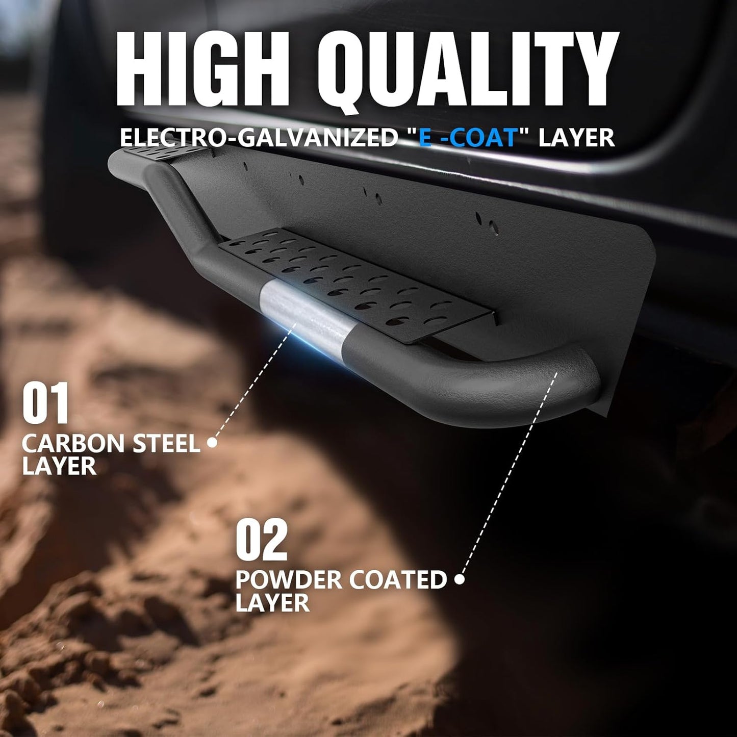 Running Boards Side Steps Compatible with 1997-2006 Jeep Wrangler TJ 2 Doors, Heavy-Duty Steel Nerf Bars Step Plates Rock Sliders Rails (Off-Road, Black)