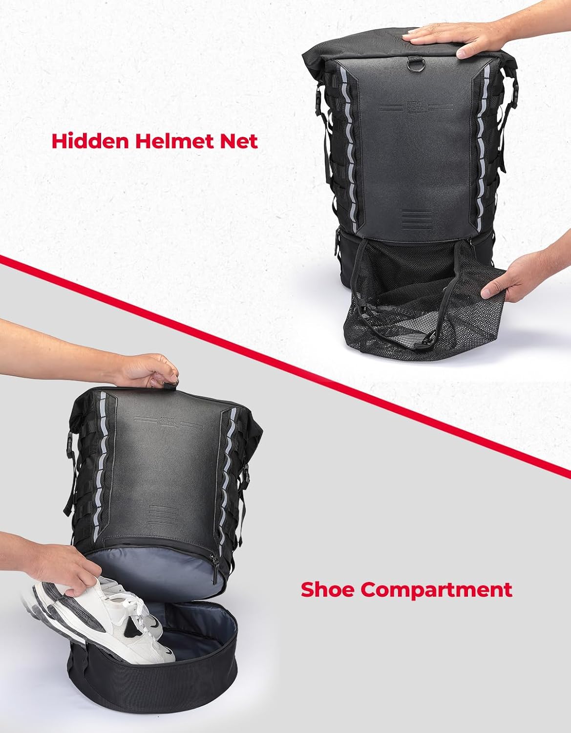 KEMIMOTO Motorcycle Sissy Bar Backrest Bag Upgraded Version, 37L Expandable Capacity PU Leather Motorcycle Tail Bag with Rain Cover, Luggage Backpack with Helmet Net & Shoulder Strap, Black