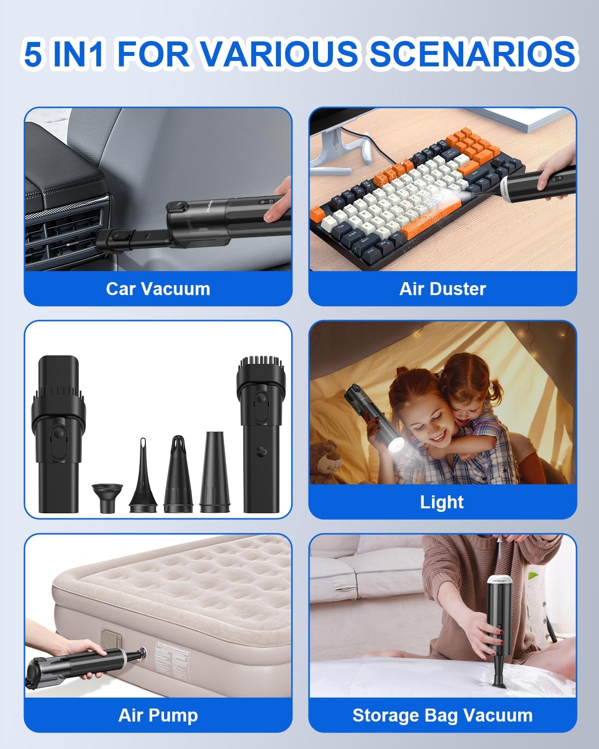 RUBOT Handheld Vacuum Cordless, Portable Car Vacuum with 2-Speed, 15KPA Powerful Suction Vacuum Cleaner, Lightweight 4-in-1 Hand Held Vacuum for Car Home Office and Pet Hair