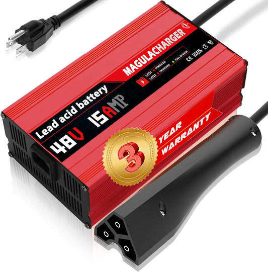 Magula 48 Volt 15 Amp Golf Cart Battery Charger for EZGO RXV&TXT 3-pin Triangular Plug,Trickle Charge,4-6 Hour Full Charge,Only 5.5Lbs,Replace EZGO Charger 48 Volt