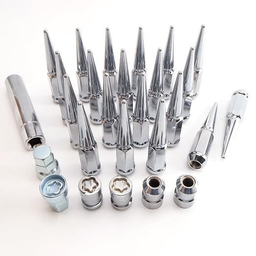 1/2 Wheel Locks Set, Fit for Cherokee, Grand Cherokee, Liberty, Wrangler, Nitro, Explorer?Wheel Locks, 4 Locking Lug Nuts 2 Pcs Key with 20Pcs Spike Lug Nuts+1 Key, Chrome
