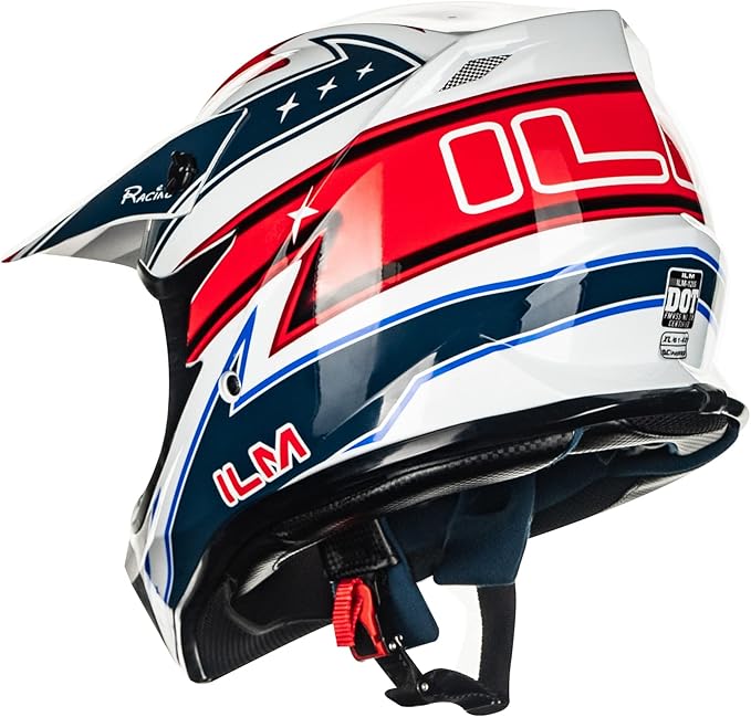 ILM Adult Dirt Bike Helmets Motocross ATV Dirtbike BMX MX Offroad Full Face Motorcycle Helmet, DOT Approved Model 128S (Red Blue, Adult-XXLarge)