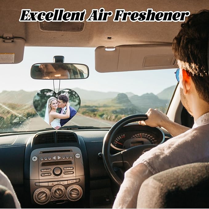2pcs Personalized Air Freshener with Pictures, Personalized Car Air Freshener with Custom Photo, Custom Double Sided Photo for Car Wardrobe Bathroom Hanging Ornaments (Heart)