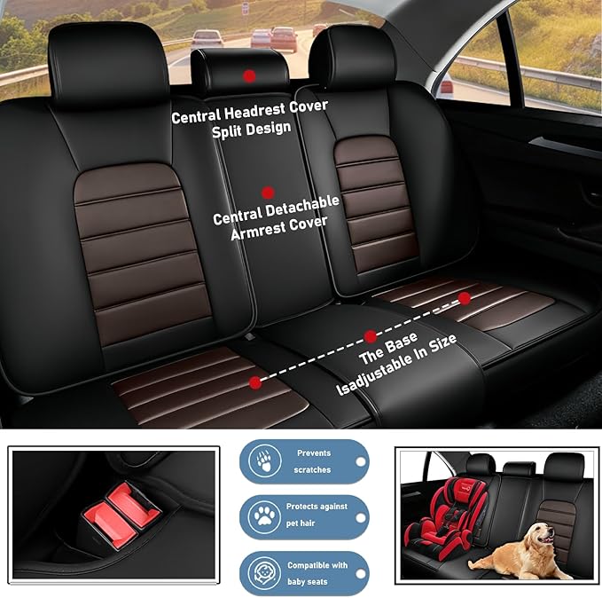 Car Seat Covers Fit for Toyota Highlander 2000-2025 | 7 Seat Car Seat Cover | No-Slip Waterproof Breathable Faux Leather Automotive Seat Covers Auto Interior Covers Coffee Brown,Full Set