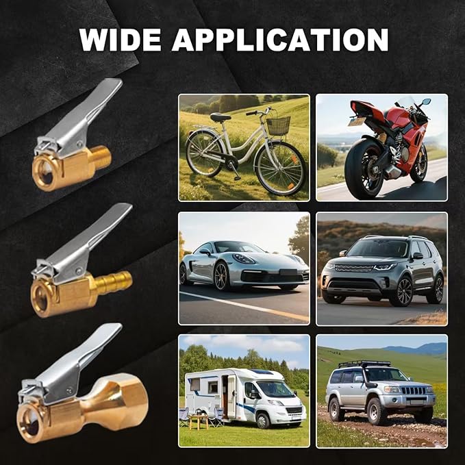 3 Pack Brass Locking Tire Air Chuck with Adapter, Heavy Duty Universal Locking Air Chuck, Solid Brass Air Chuck Suitable for Tire Inflation Hose