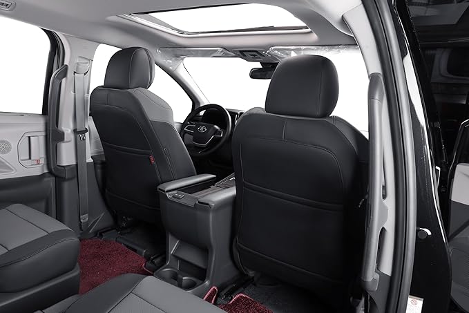 coverdream Grand Highlander Seat Covers Full Set for 2024 2025 2026 Toyota Grand Highlander SUV Seat Cushion,2nd Row w/Captain Seats,Fully Covered,Luxury Leather Car Seat Protector(Black/Grey)