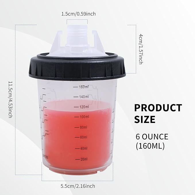 Disposable Paint Gun Cup, HVLP Paint Sprayer Gun Mixing Cups (6 Ounce Kit-50PCS)