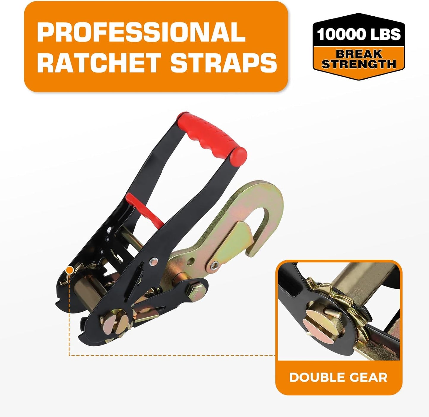 Kingfun Car Tie Down Straps for Trailers with Snap Hooks 4 Pack - 2" X 120" Tire Straps for A Car Trailer, 10,000lbs Break Strength Heavy Duty Ratchet Straps for Truck, Cars,Trailer & More