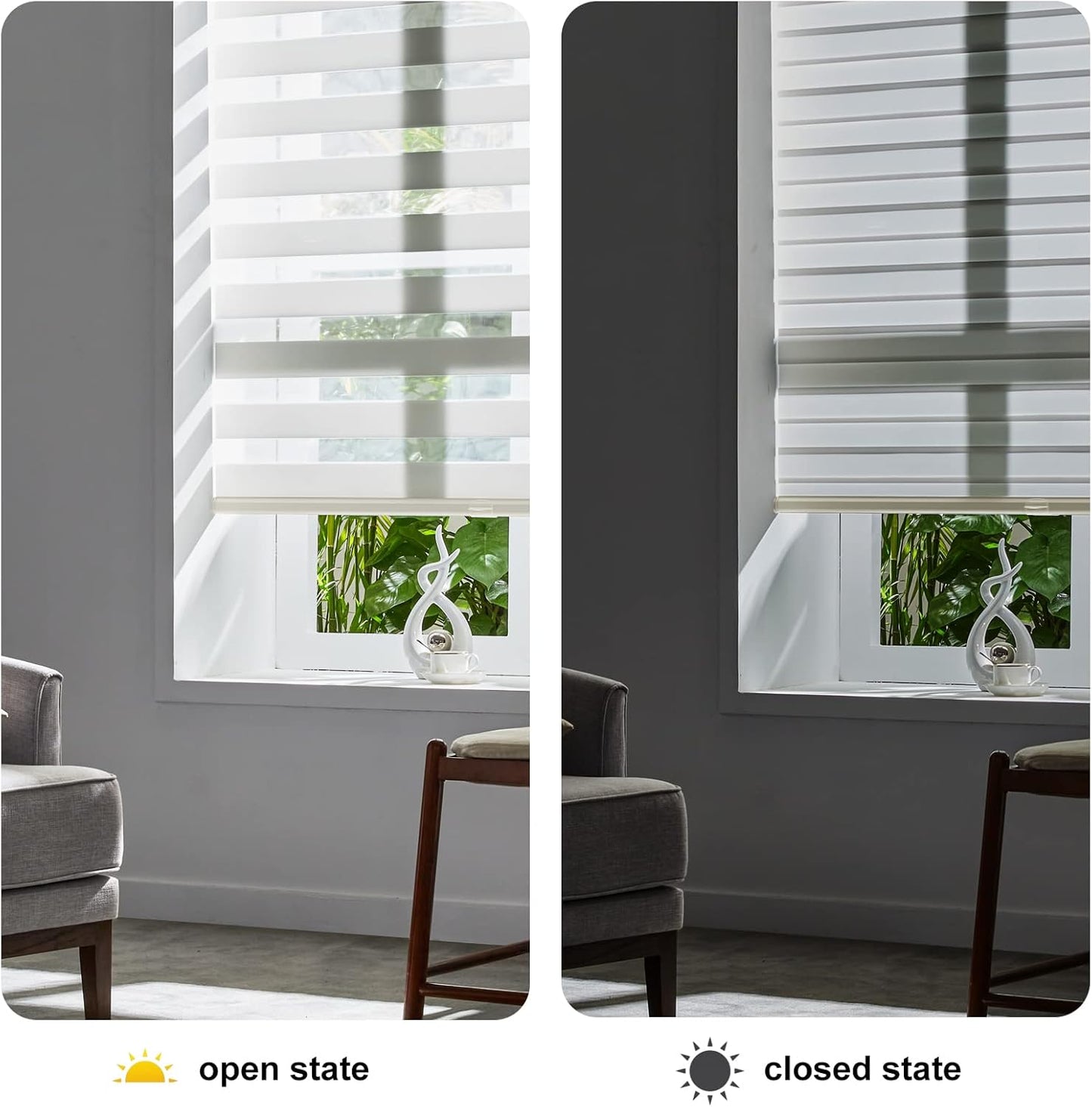 Persilux Cordless Zebra Blinds for Windows Free-Stop Roller Windows Shades (24" W X 72" H, Cream) Dual Layer Light Control for Day and Night, Light Filtering Sheer Shades for Home, Bedroom,