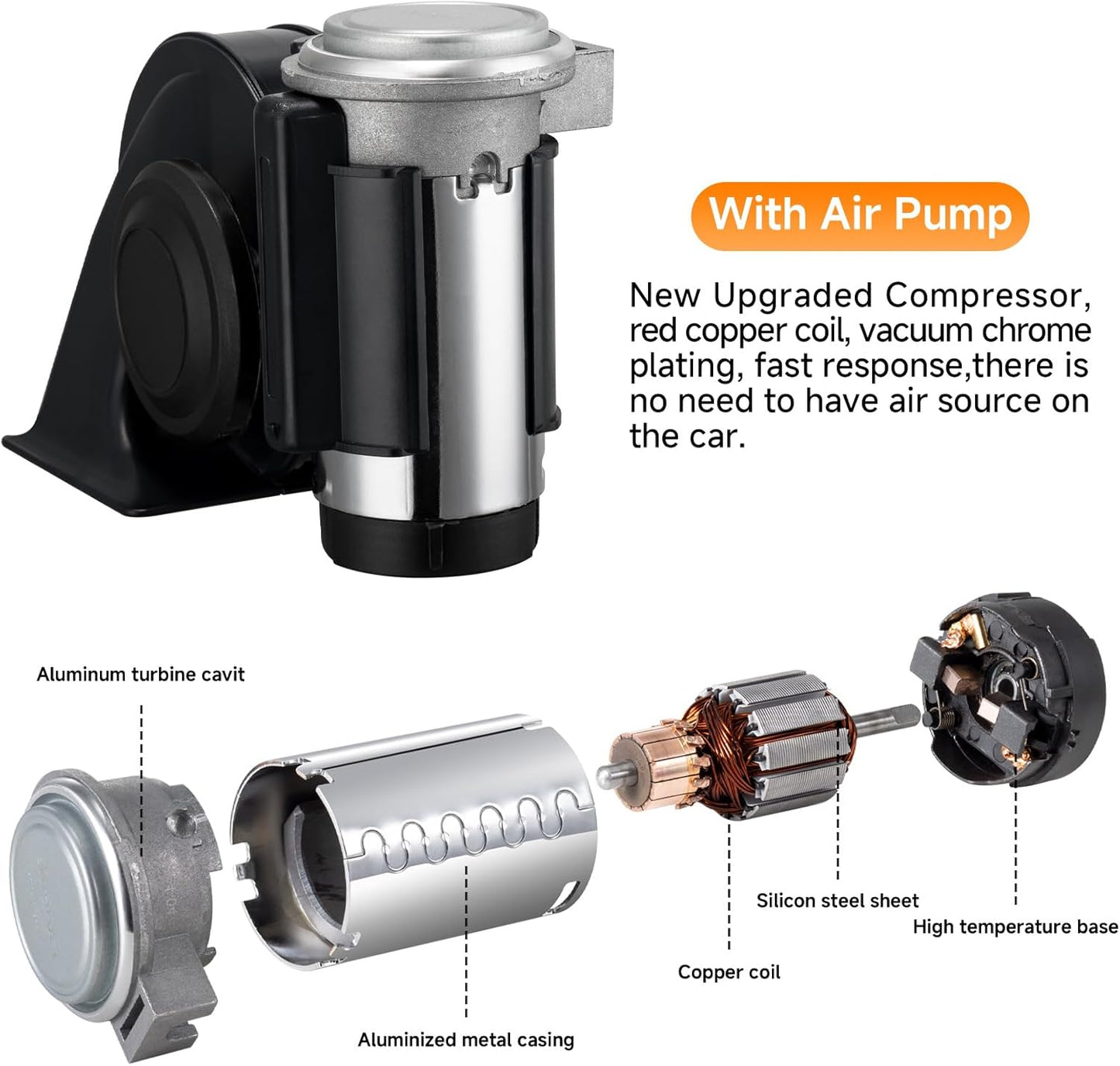 Pack of 2 Car Horn,Train Horns for Truck,Super High Pitched Train Horn for Car, Waterproof Snail Horns for Motorcycles, Cars, Trucks,Trains and Ships