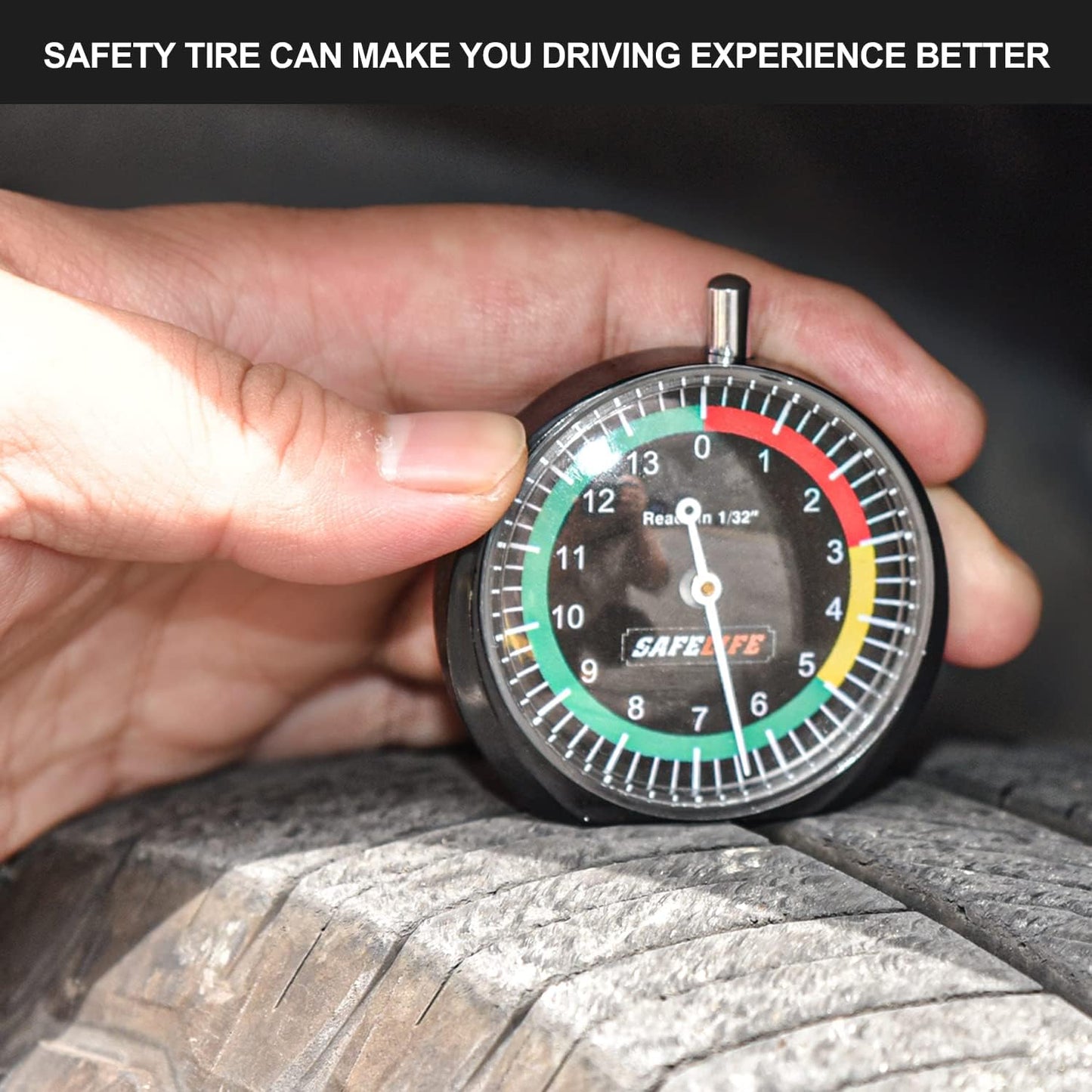 SAFELIFE Tire Tread Depth Gauge, Dial Type Tire Tread Depth Gauge Professional for Motorcycle, Car,Truck and Bus,Easy Reading Tyre Tread Depth Gauge in 32nds