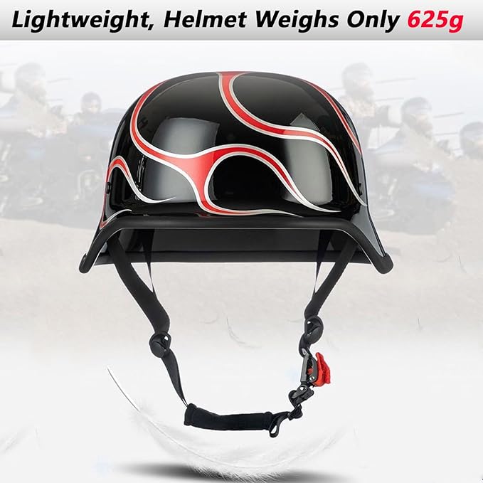 German Motorcycle Helmet DOT Approved Open Face Motorcycle Helmet Lightweight Low Profile Open Face Half Face Helmet Adult Men Women Vintage German Style Half Face Skull Cap Helmets,M-XXL