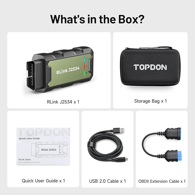 TOPDON RLink J2534 OEM Reprogramming and Diagnostic Tool, Enhanced J2534 VCI, J2534 Pass-Thru for J2534/D-PDU/CAN-FD/DoIP, Supports 17+ Vehicle Brands, No OE Software Provided