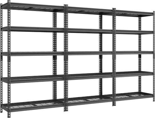 SONGMICS 5-Tier Storage Shelves Set of 3, Heavy-Duty Garage Shelving, Adjustable Shelving Unit, Steel Shelf, Boltless Assembly, for Garage, 2,250 lb Load, 18 x 108 x 72 Inches, Ink Black UGLR453B03