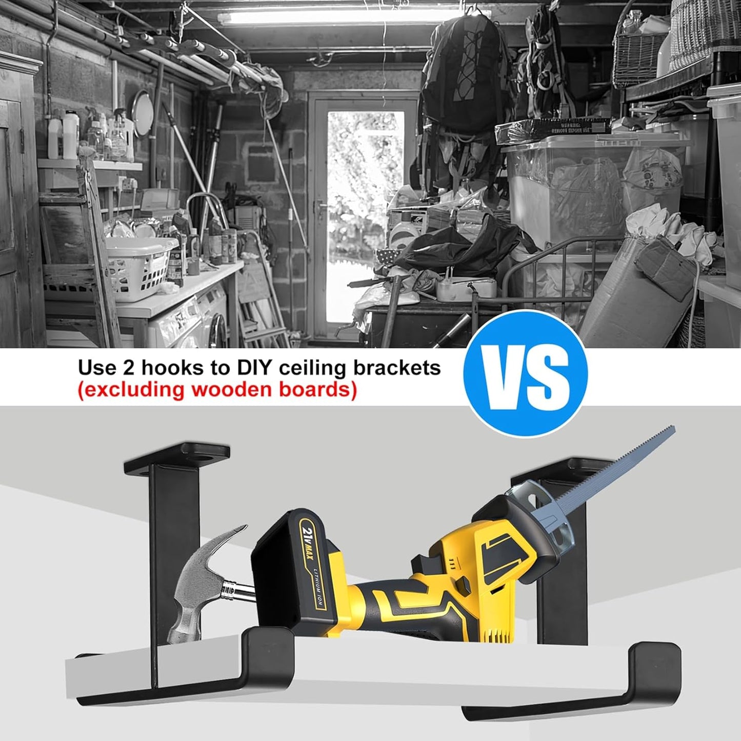 2 Pcs Overhead Garage Storage Hooks Racks, Heavy Duty Garage Bike Hooks for Ceiling Mounted, Utility Hook, Ladder Hanger for Hanging Tools Lumber Hose Pipe Bulky Items