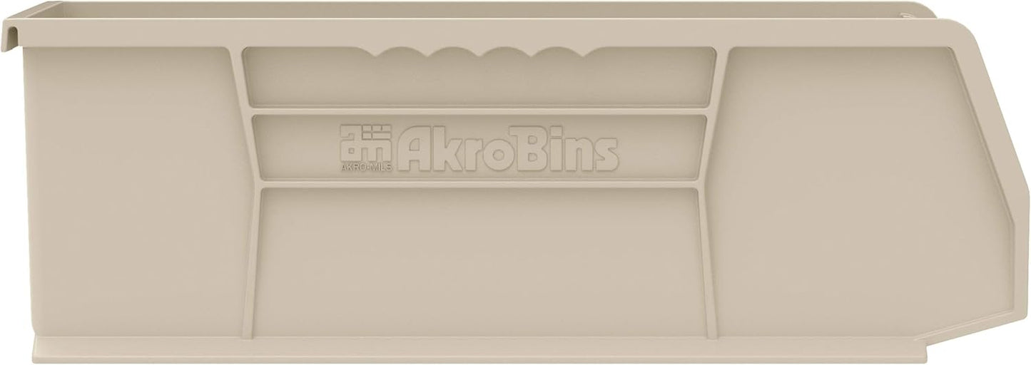 Akro-Mils 30234 AkroBins Plastic Storage Bins, Space-Saving Stackable Bins for Garage, Pantry, Craft Organization, 15-Inch x 5-Inch x 5-Inch, Stone, 12-Pack