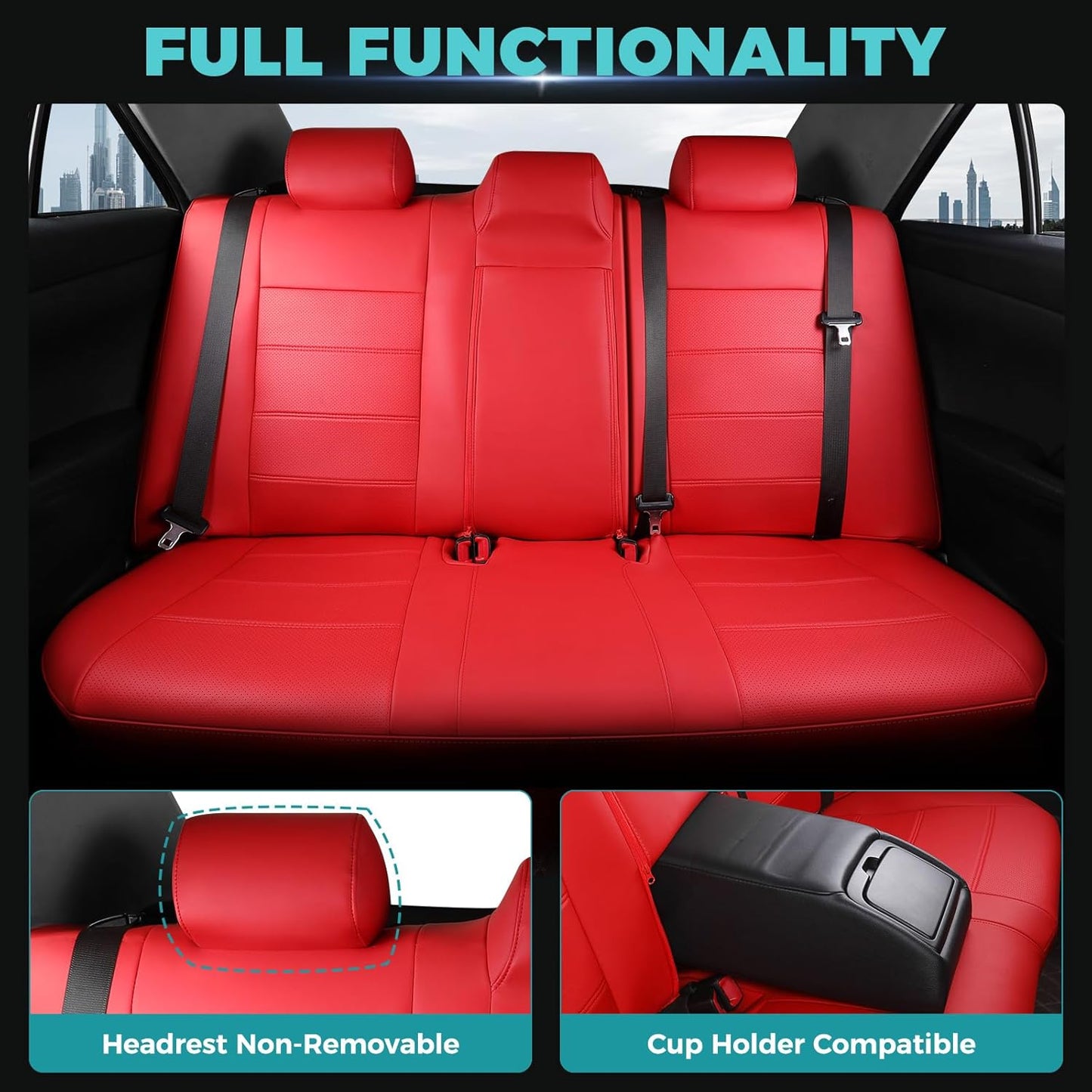 for Toyota Camry Seat Covers L LE XLE 2012 2013 2014 2015 2016 2017 - Custom Fit Car Seat Covers Full Set, Waterproof Breathable Luxury Leather Seat Covers for Cars, Red Not for Hybrid