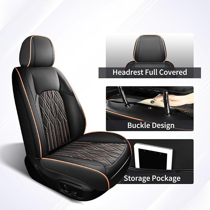 Huidasource Car Seat Covers Full Set, Automotive Seat Cover for Most Car SUV Pickup Truck, Universal Fit for Mazda for Honda for Mini for BMW for Buick for Subaru for Toyota(Full Set/Black&Orange)