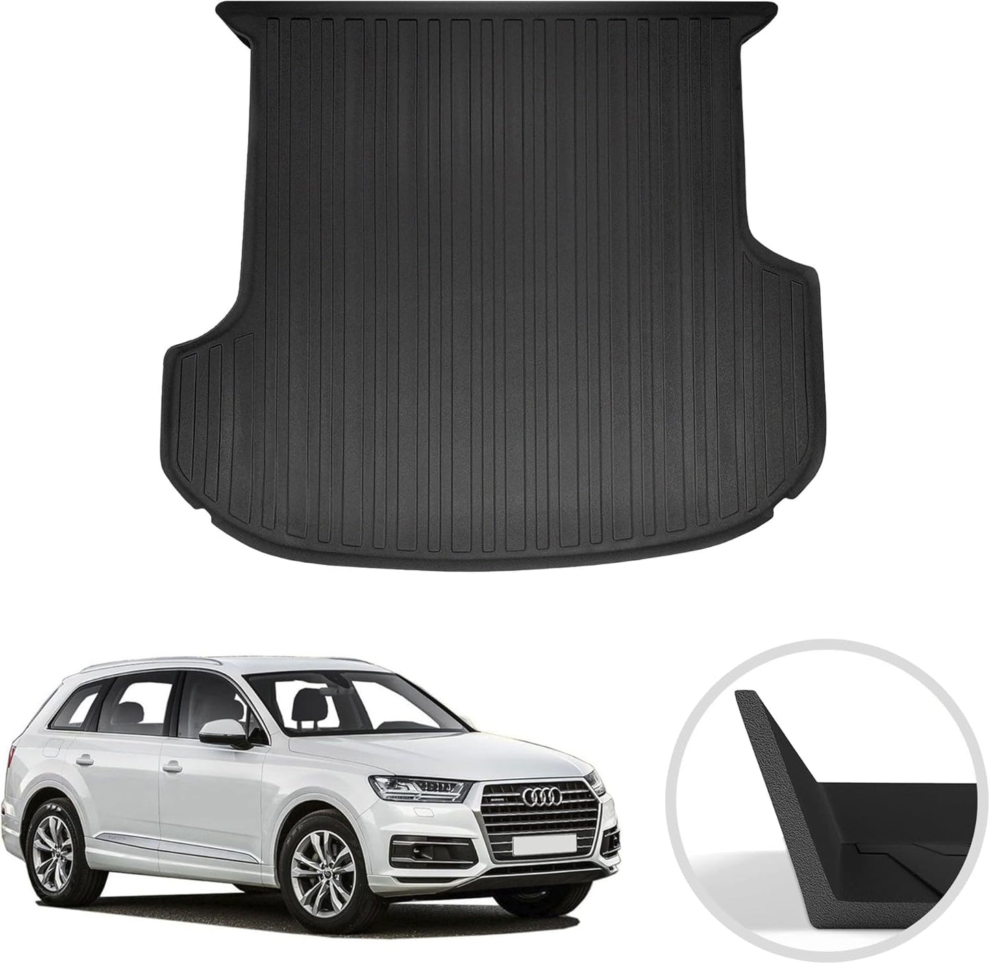 Premium Cargo Liner for Audi Q7 SQ7 2018-2025 - 100% Protection - Custom Fit Car Trunk Mat - Easy-to-Wash & All-Season Black Cargo Mat - 3D Shaped Laser Measured Trunk Liners for Audi Q7 2018-2025.