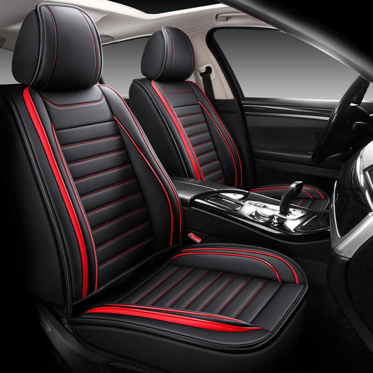 Car Seat Covers Full Set, Universal Faux Leather Car Seat Covers, Waterproof Breathable Automotive Seat Covers for Most Sedans SUV Trucks, Wine Red