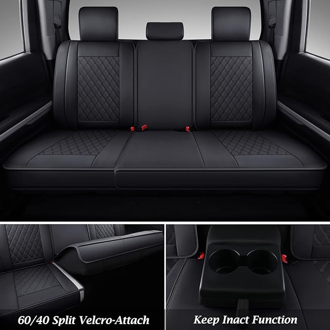 Coverado Toyota Tundra Seat Covers, Leather Car Seat Covers Full Set Automotive Seat Covers Protector Compatible with 2007-2021 Toyota Tundra Crew/Crewmax/Extended/Double Cab(Black)