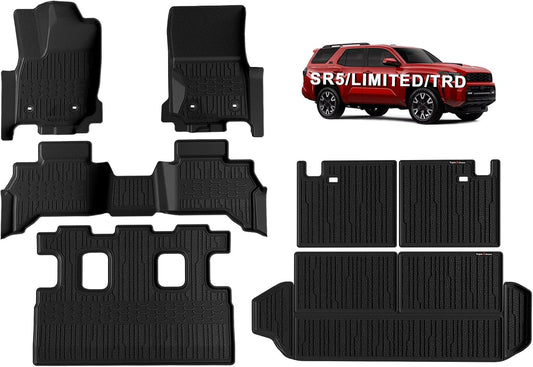 TripleAliners Floor Mats & Trunk Mat & Rear Seatback Cover All Weather TPE Liners Fit for Toyota 2025 4Runner Accessories Custom Fit 6th Generation 4Runner TPE Heavy-Duty Liners(Only for 7 Seats)